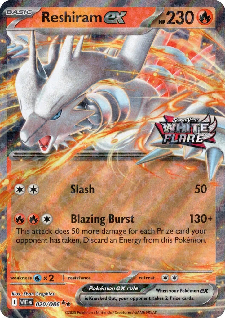 Reshiram ex (020/086) (White Flare Stamped) [Miscellaneous Cards]