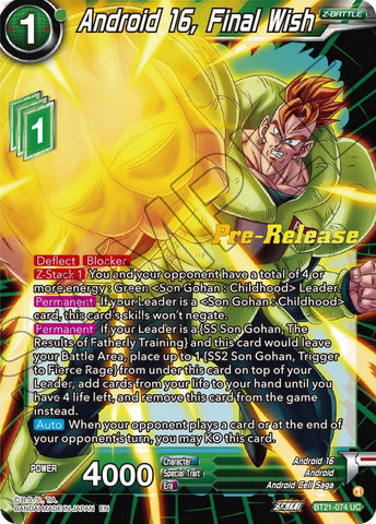 Android 16, Final Wish (BT21-074) [Wild Resurgence Pre-Release Cards]