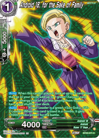 Android 18, for the Sake of Family (Silver Foil) (BT20-071) [Power Absorbed]