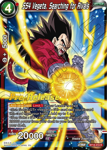 SS4 Vegeta, Searching for Rivals (BT18-016) [Dawn of the Z-Legends Prerelease Promos]