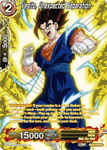 Vegito, Unexpected Separation (Silver Foil) (BT20-100) [Power Absorbed]