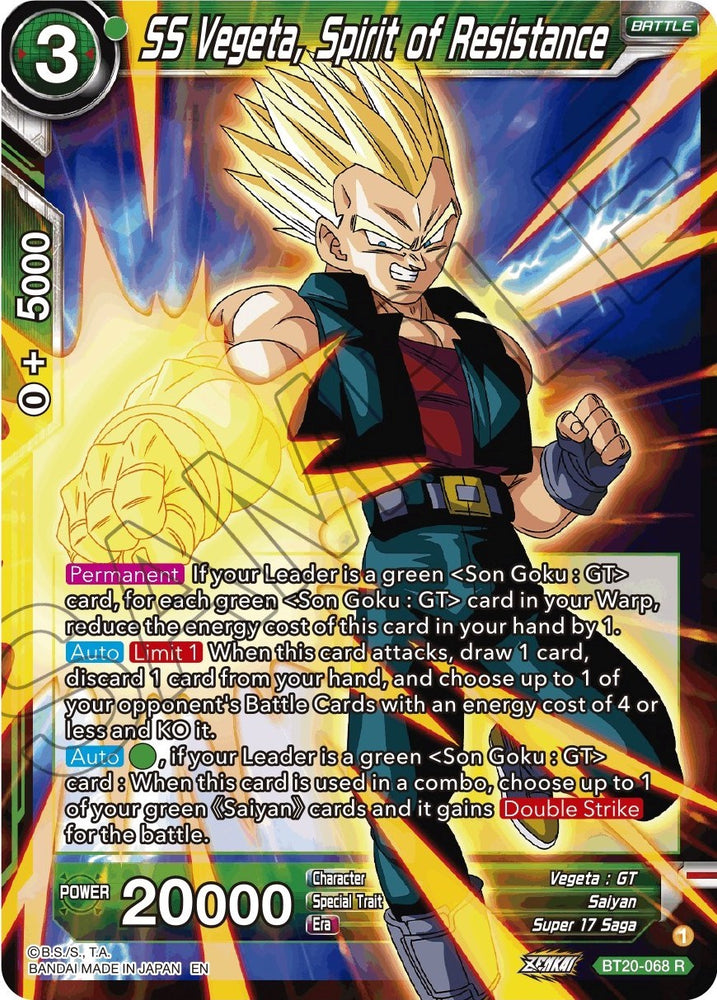 SS Vegeta, Spirit of Resistance (BT20-068) [Power Absorbed]