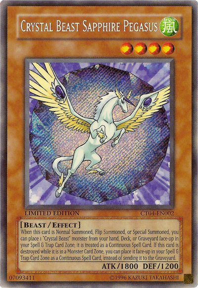 pegasus cards yugioh Crystal Beast Sapphire Pegasus [CT04-EN002] Secret Rare