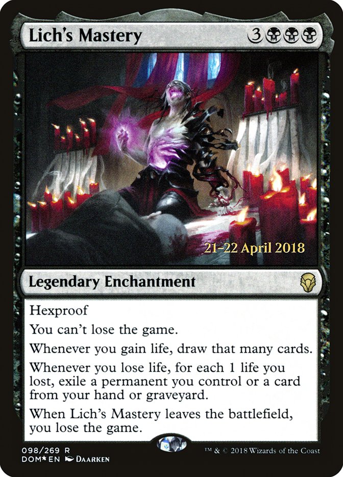 Lich's Mastery 1x FOIL DOM MTG Dominaria Rare MINT black Lich's Mastery 1x FOIL DOM MTG Dominaria Rare MINT black