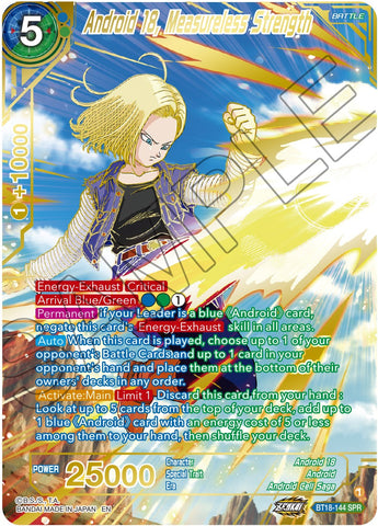 Android 18, Measureless Strength (SPR) (BT18-144) [Dawn of the Z-Legends]